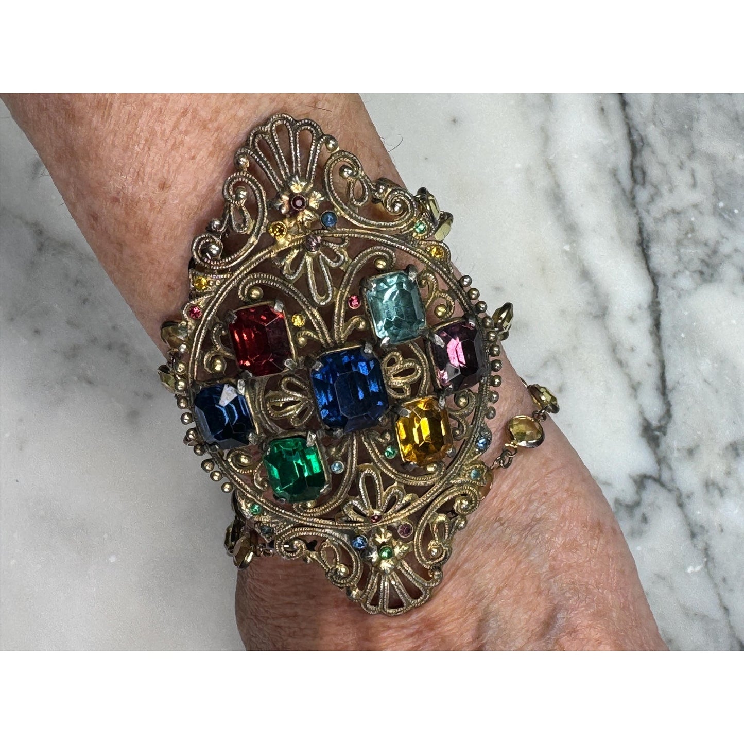 Unique Vintage Bracelet Rhinestones Conversion Brooch Crystal Chain