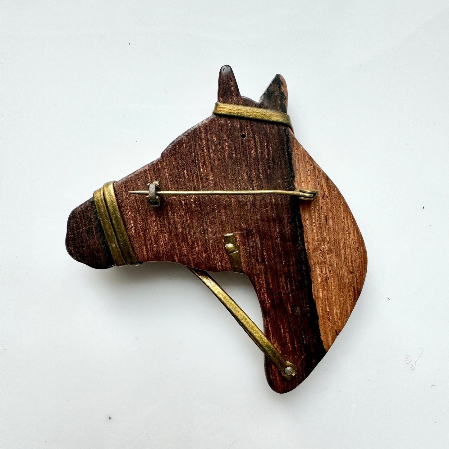 Vintage Wooden Horse Brooch with Bridle, 1940's