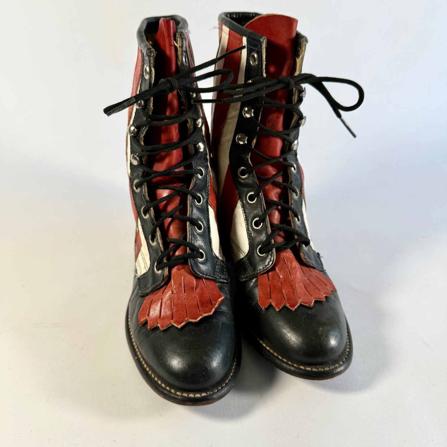 Vintage Patriotic Leather Lace Up Boots
