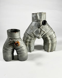 Pair of Vintage Galvanized Steel Exhaust Splitters