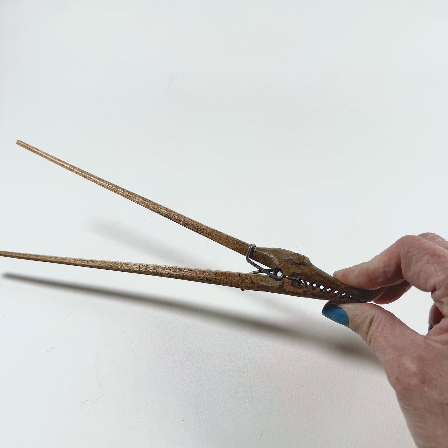 Vintage Folk Art Alligator Wood Glove Stretcher