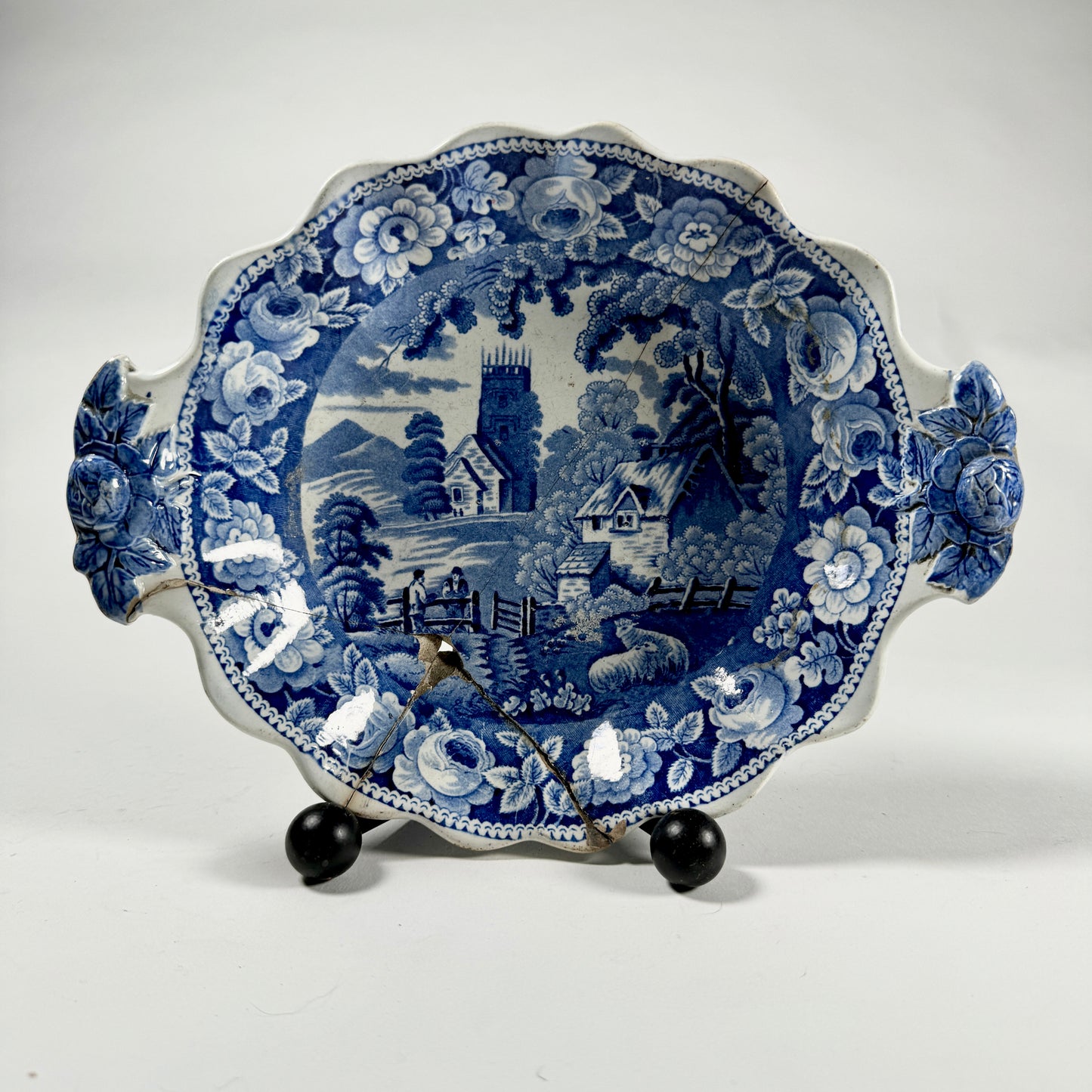Make Do Plate Mended Blueware Transferware