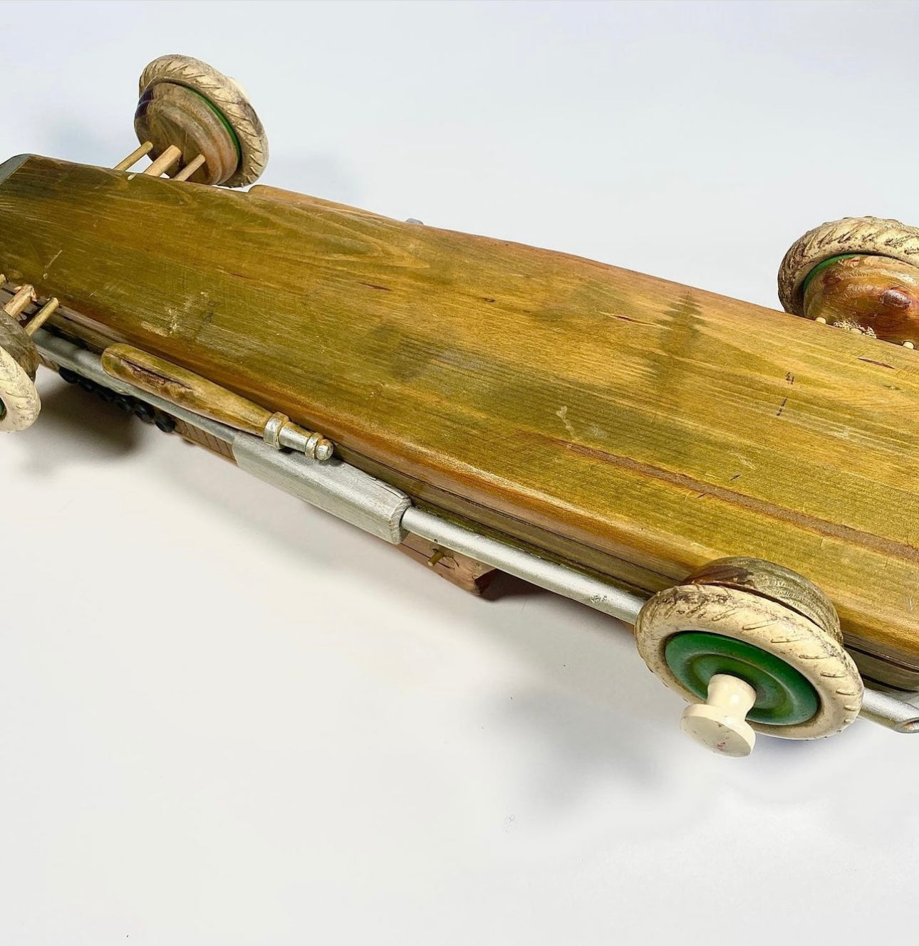 Vintage Handmade Wooden Open Wheeled Racing Car Toy