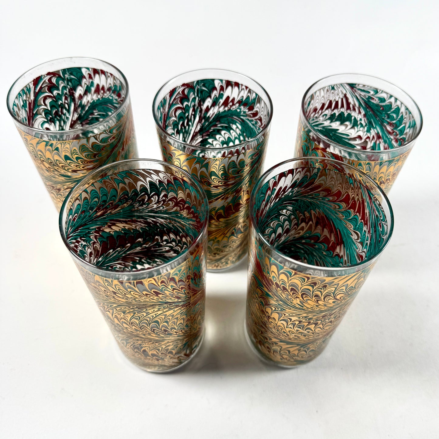 MCM Turquoise & Gold Marbled Tall Drinking Glasses