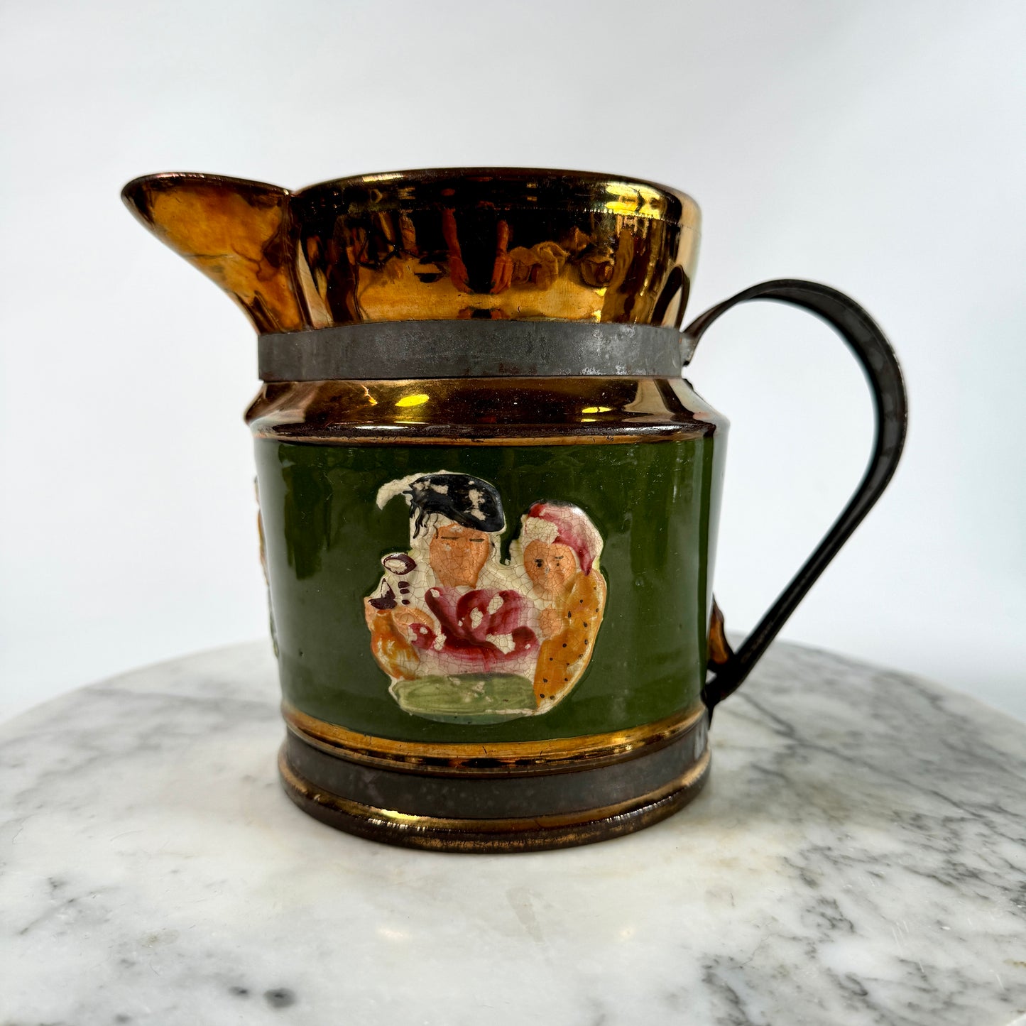 Antique Lusterware "Make-Do" Copper Pitcher
