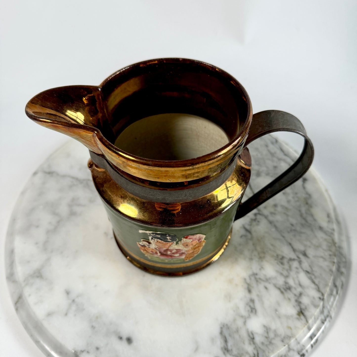 Antique Lusterware "Make-Do" Copper Pitcher