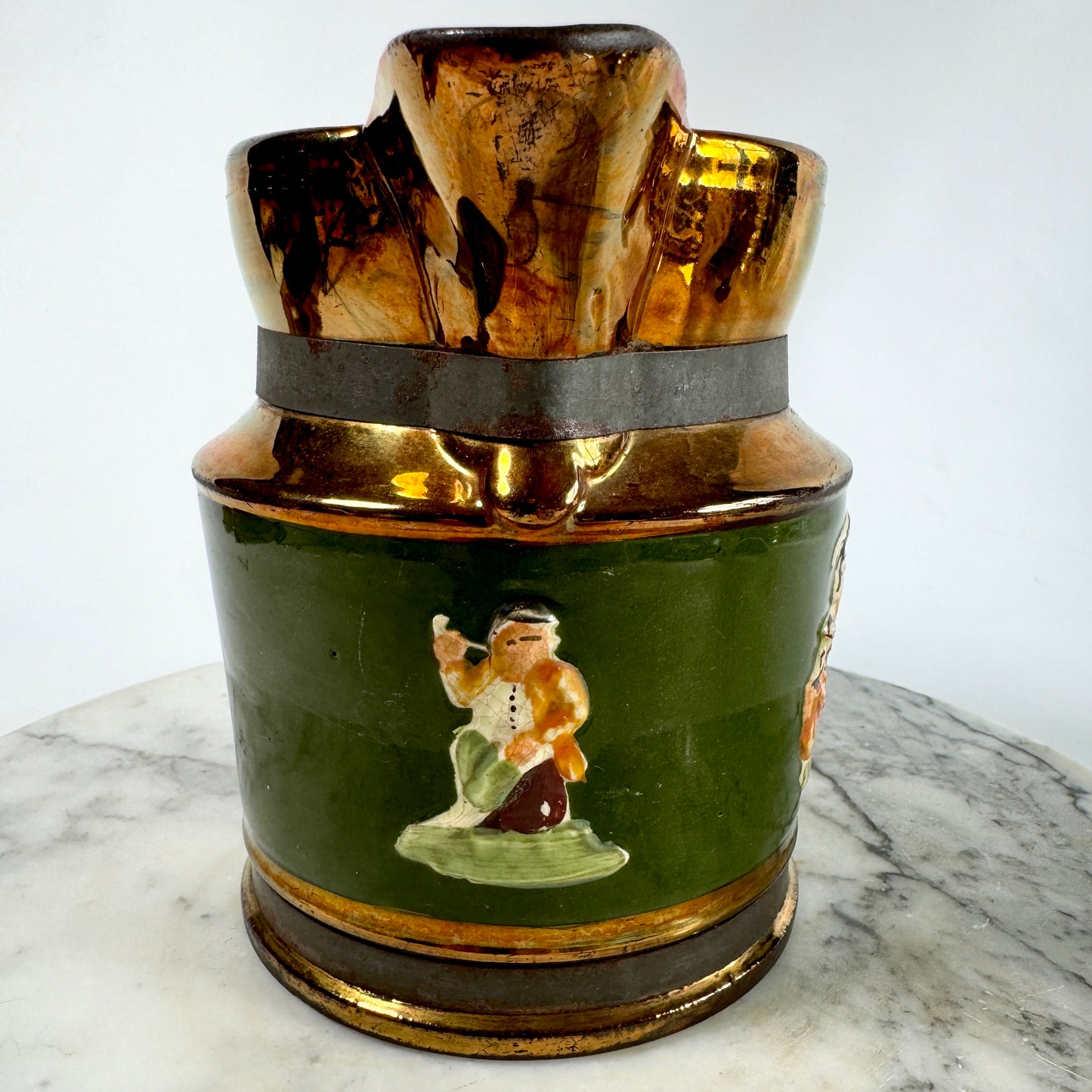 Antique Lusterware "Make-Do" Copper Pitcher