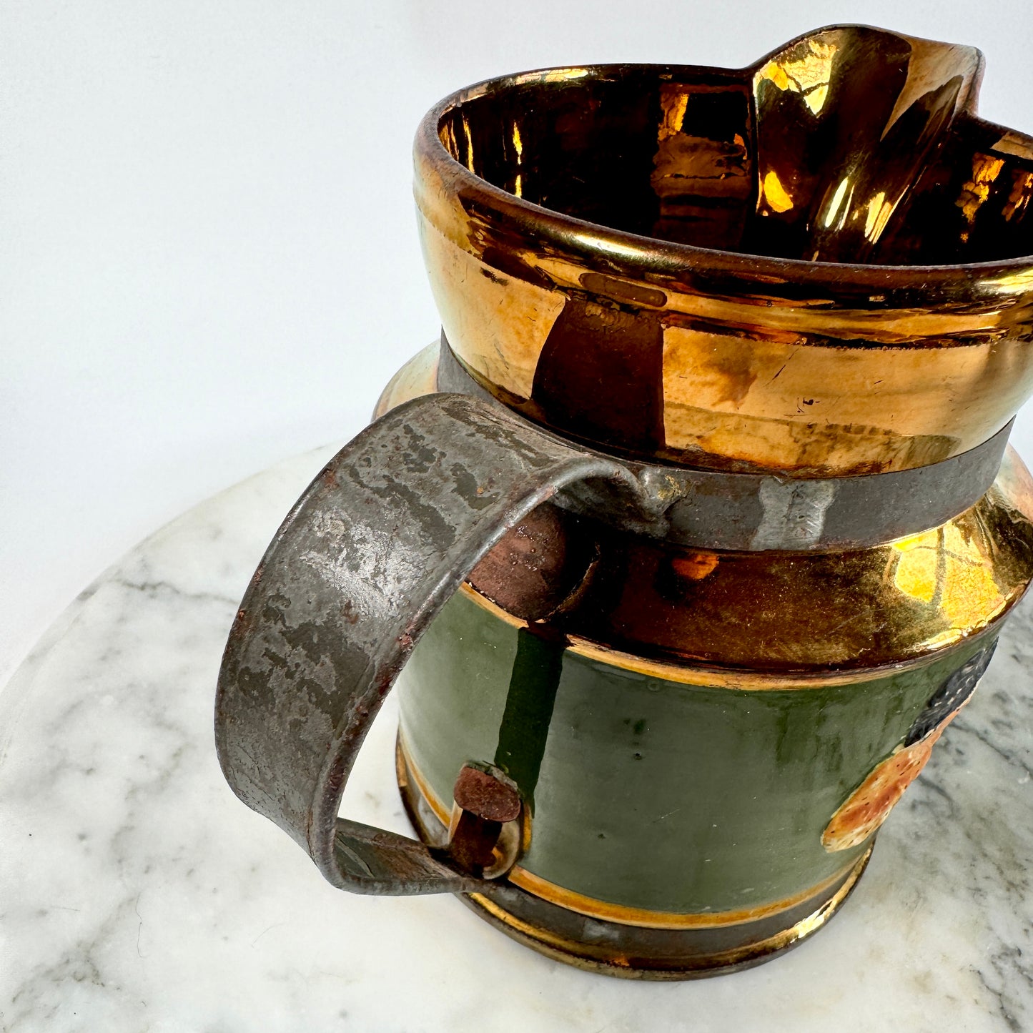 Antique Lusterware "Make-Do" Copper Pitcher