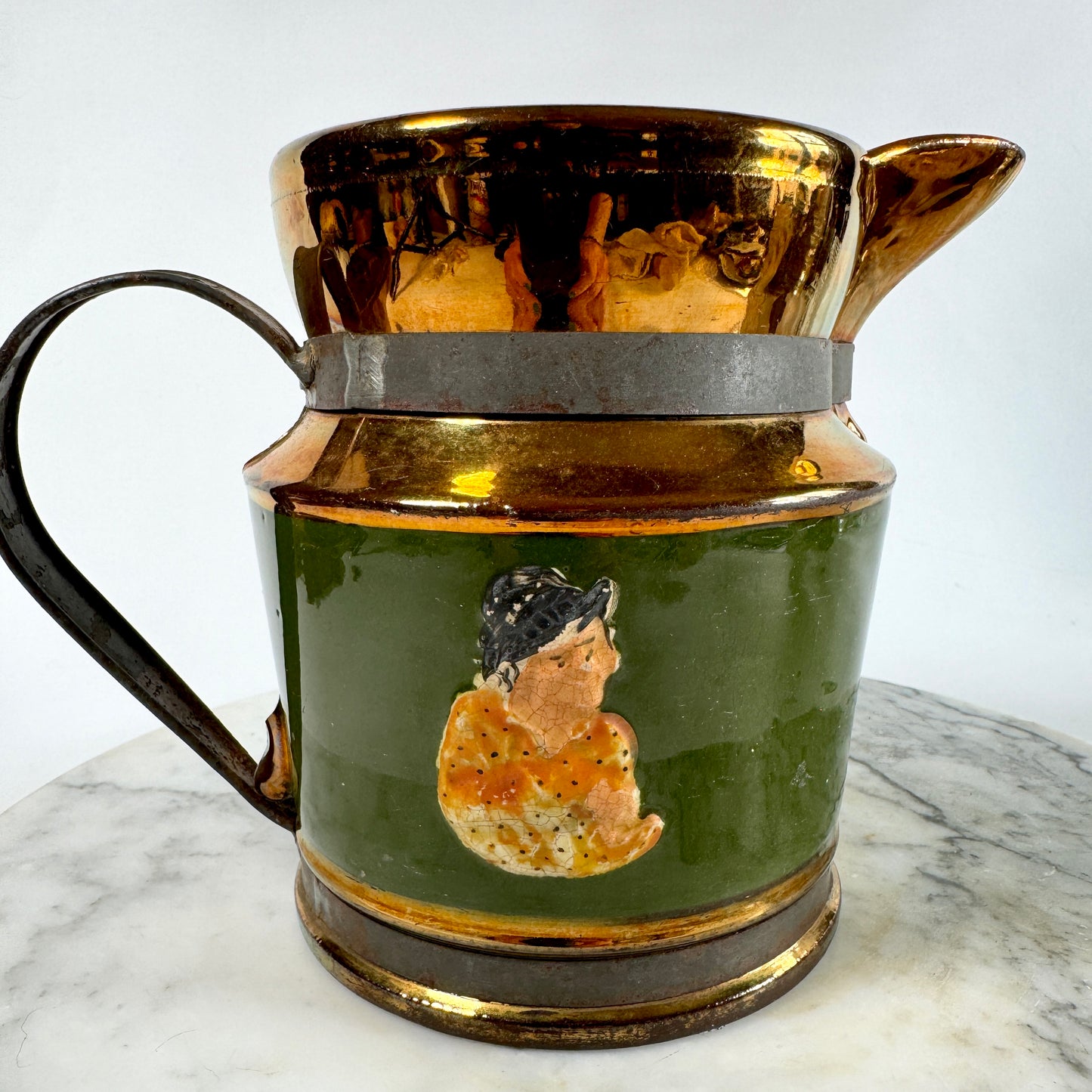 Antique Lusterware "Make-Do" Copper Pitcher