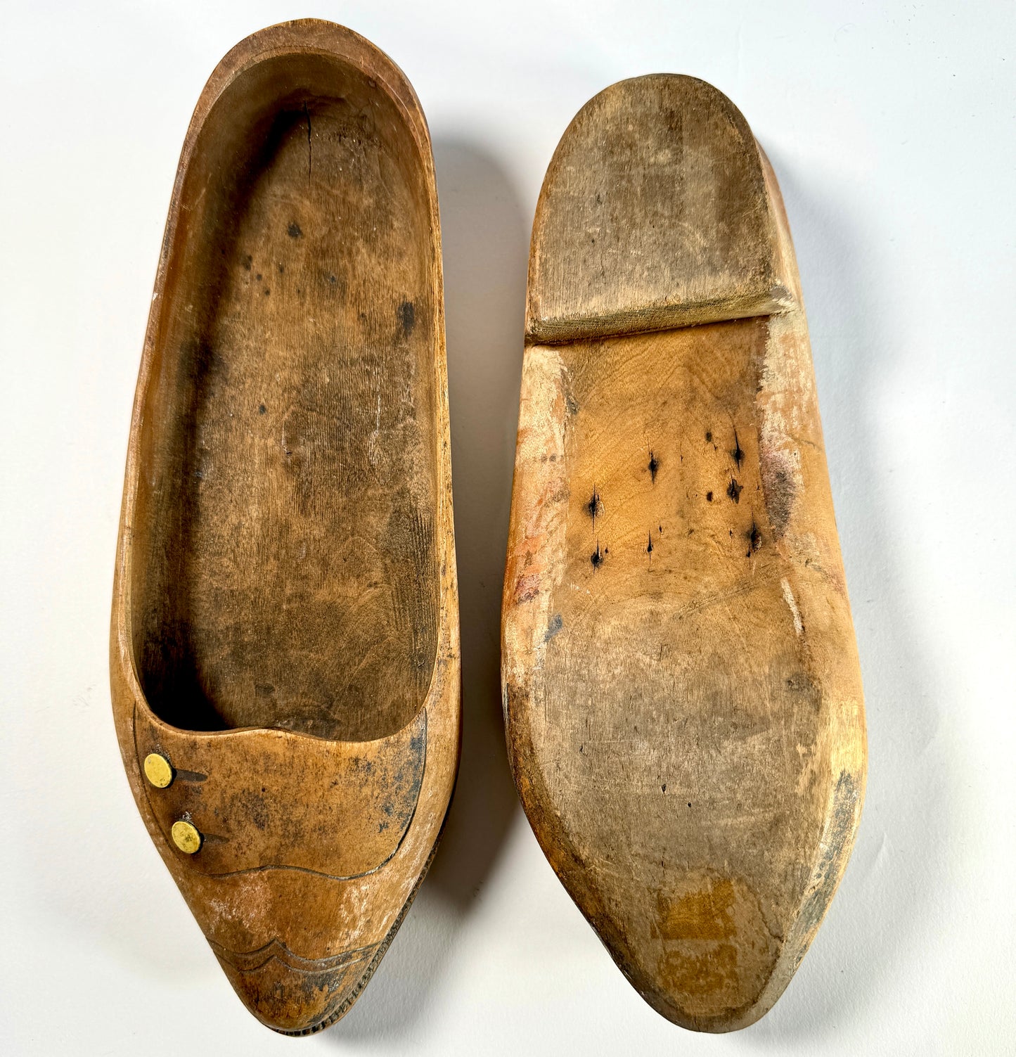 Vintage Wooden Shoes, faded paint and button detailing