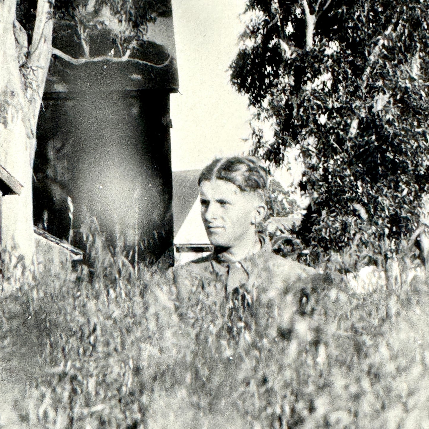 Vintage Black & White Photo Man Standing in Field.
