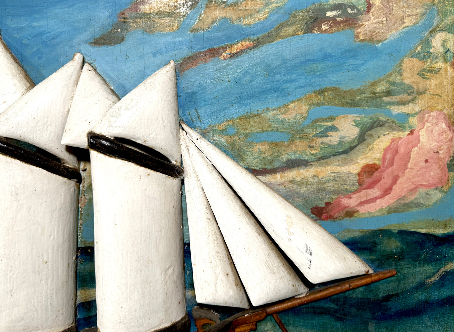 1948, Sculptural Three Masted Schooner Painting