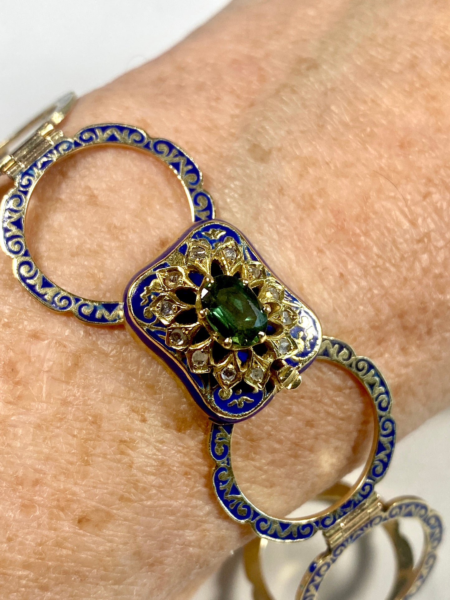 RARE Antique 14K Gold Convertible Ring Bracelet Enamel Diamonds Alexandrite