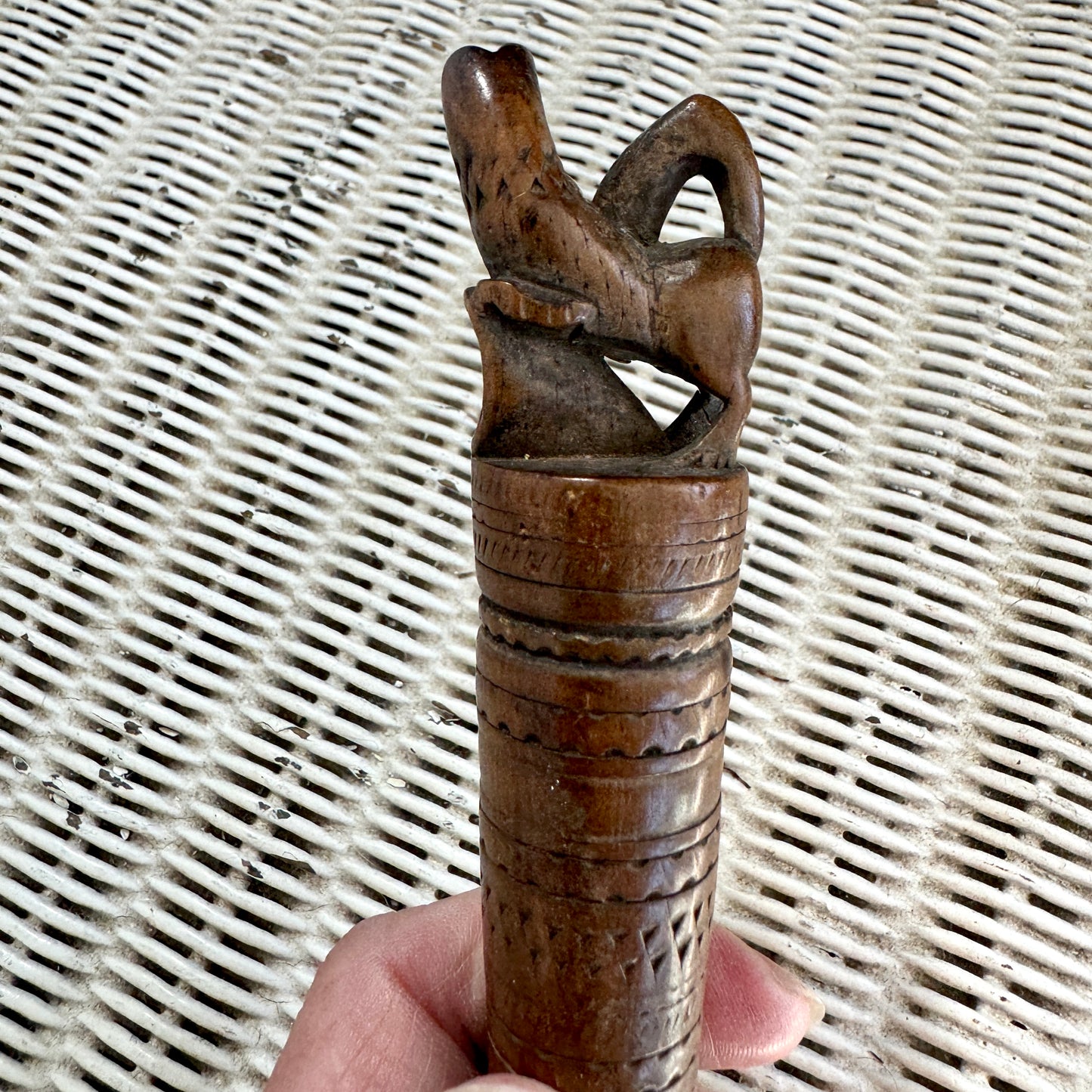 Antique Carved Wood Dog Knife 1887