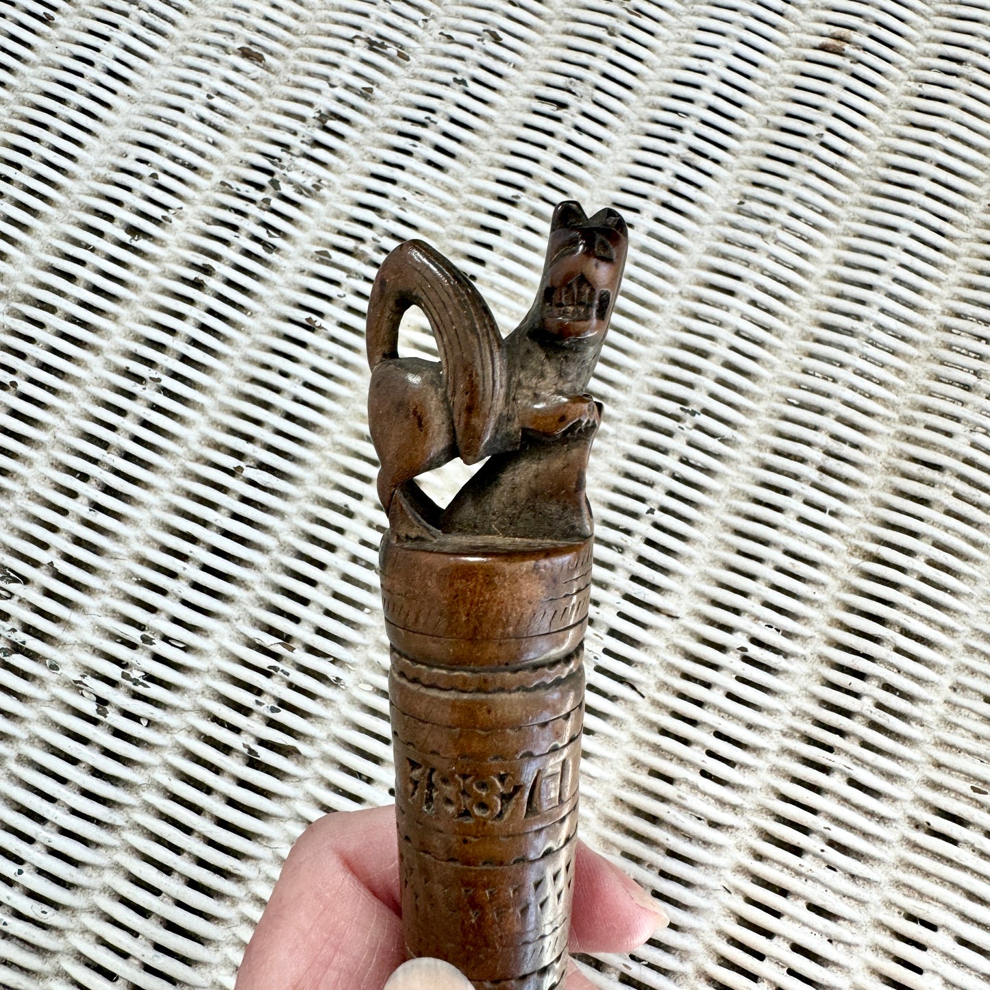 Antique Carved Wood Dog Knife 1887