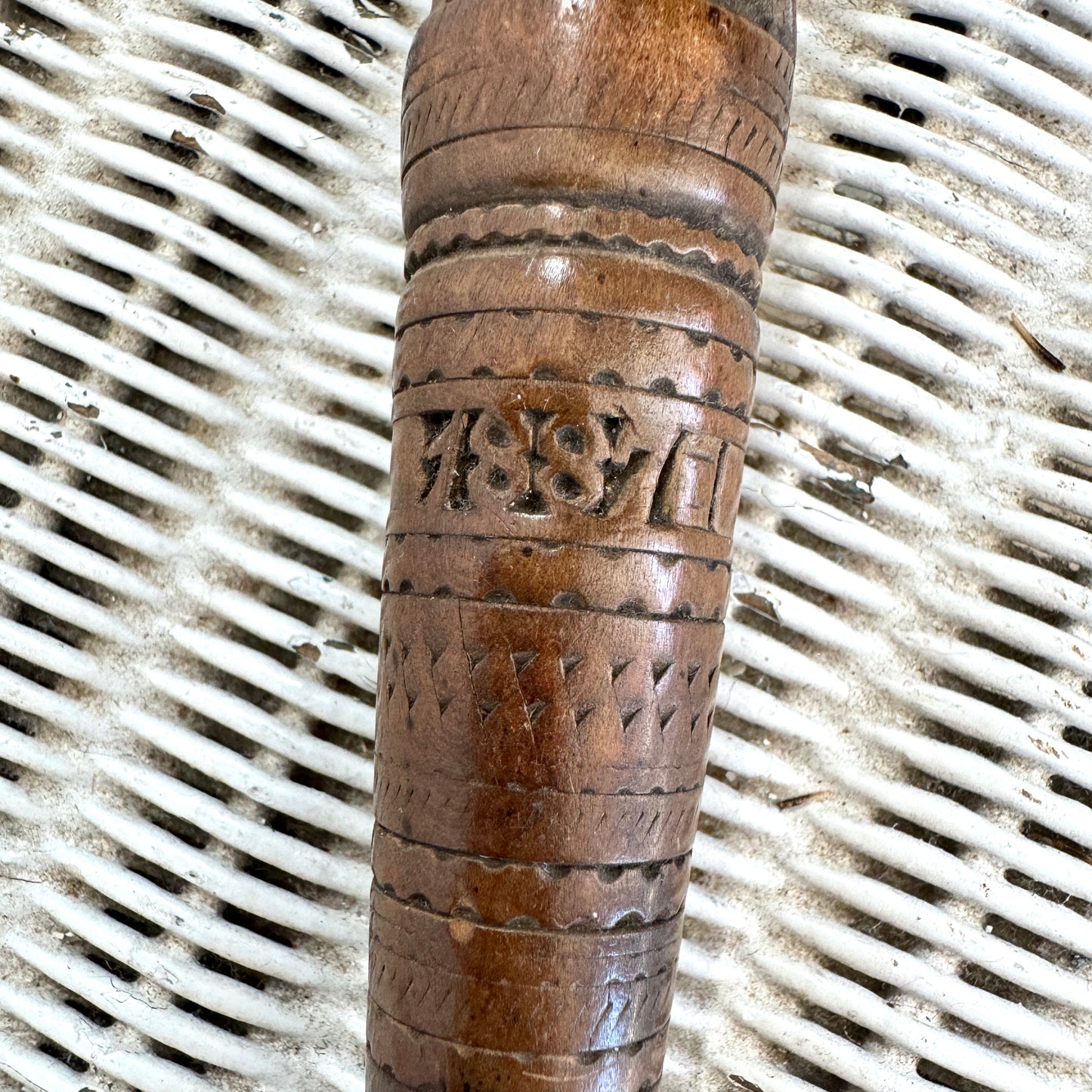 Antique Carved Wood Dog Knife 1887