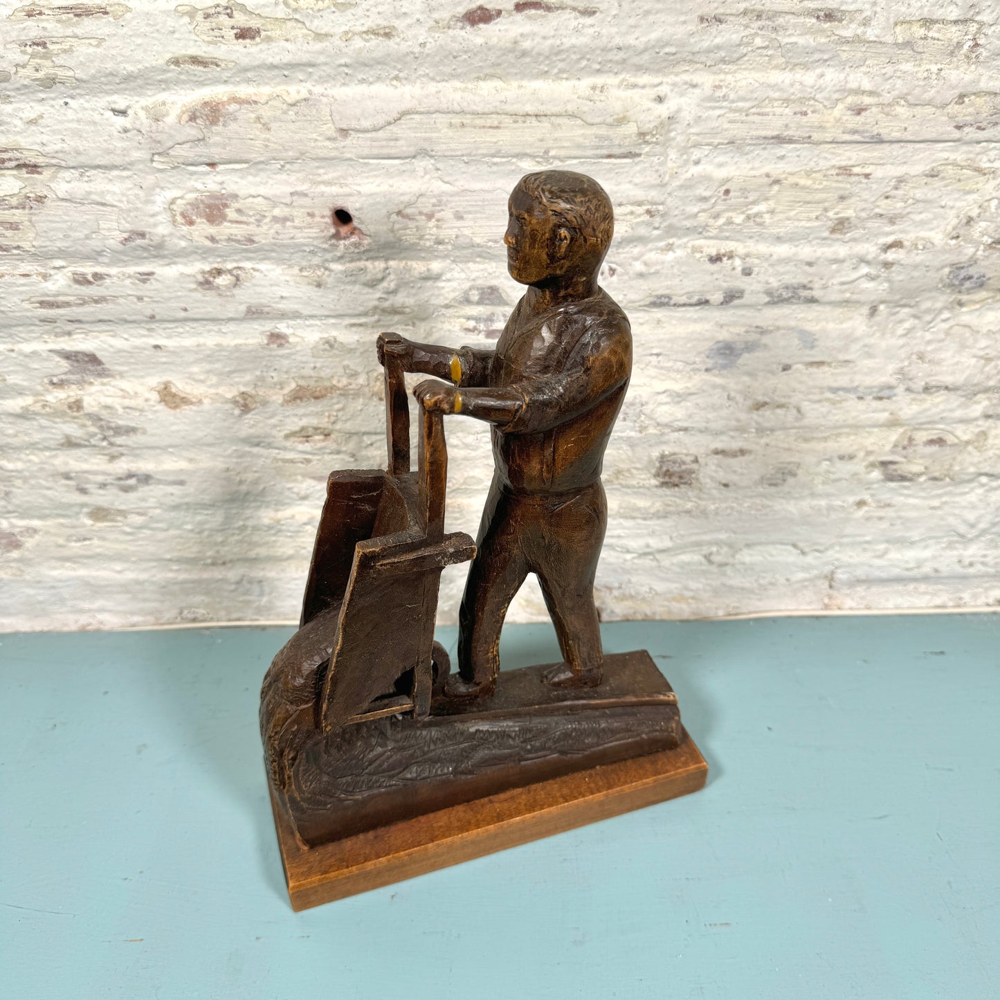 Vintage Wood Carved Working Man Primitive