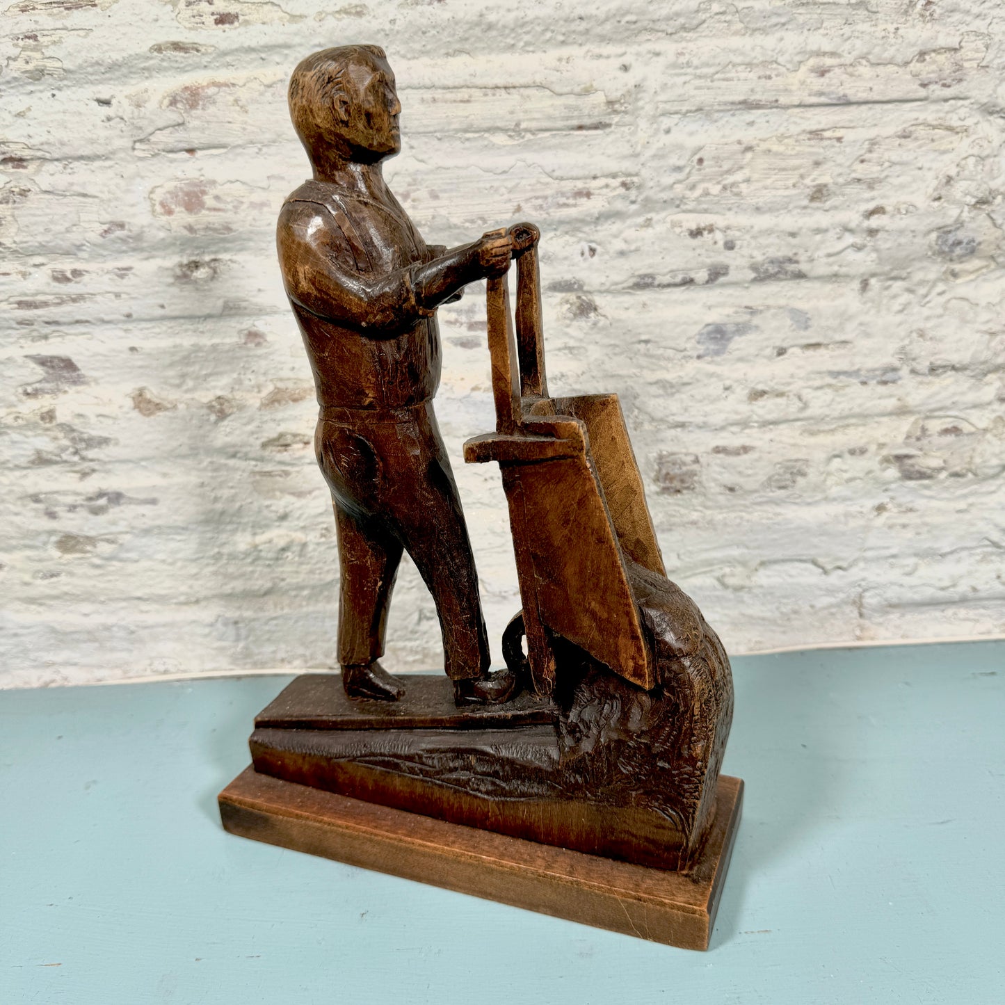 Vintage Wood Carved Working Man Primitive