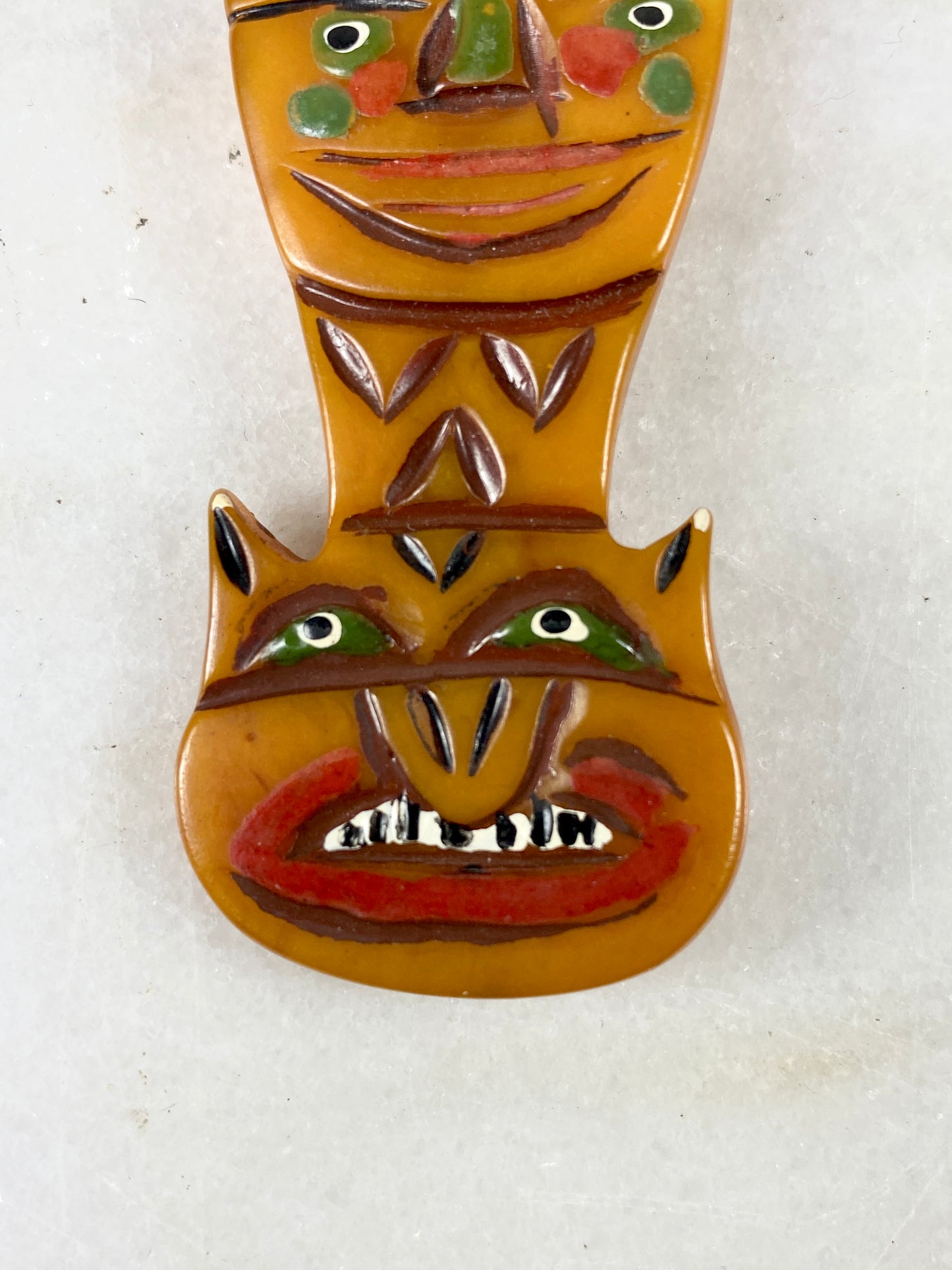 1940s Vintage Butterscotch Bakelite Totem Pole Brooch, Rare