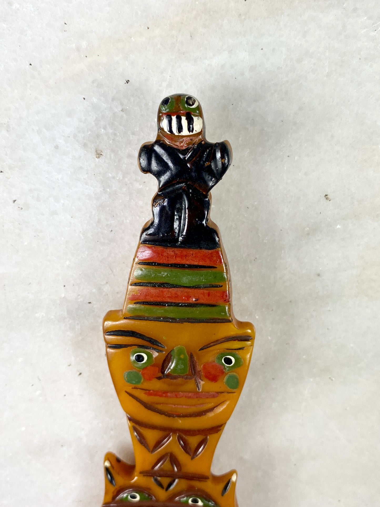 1940s Vintage Butterscotch Bakelite Totem Pole Brooch, Rare