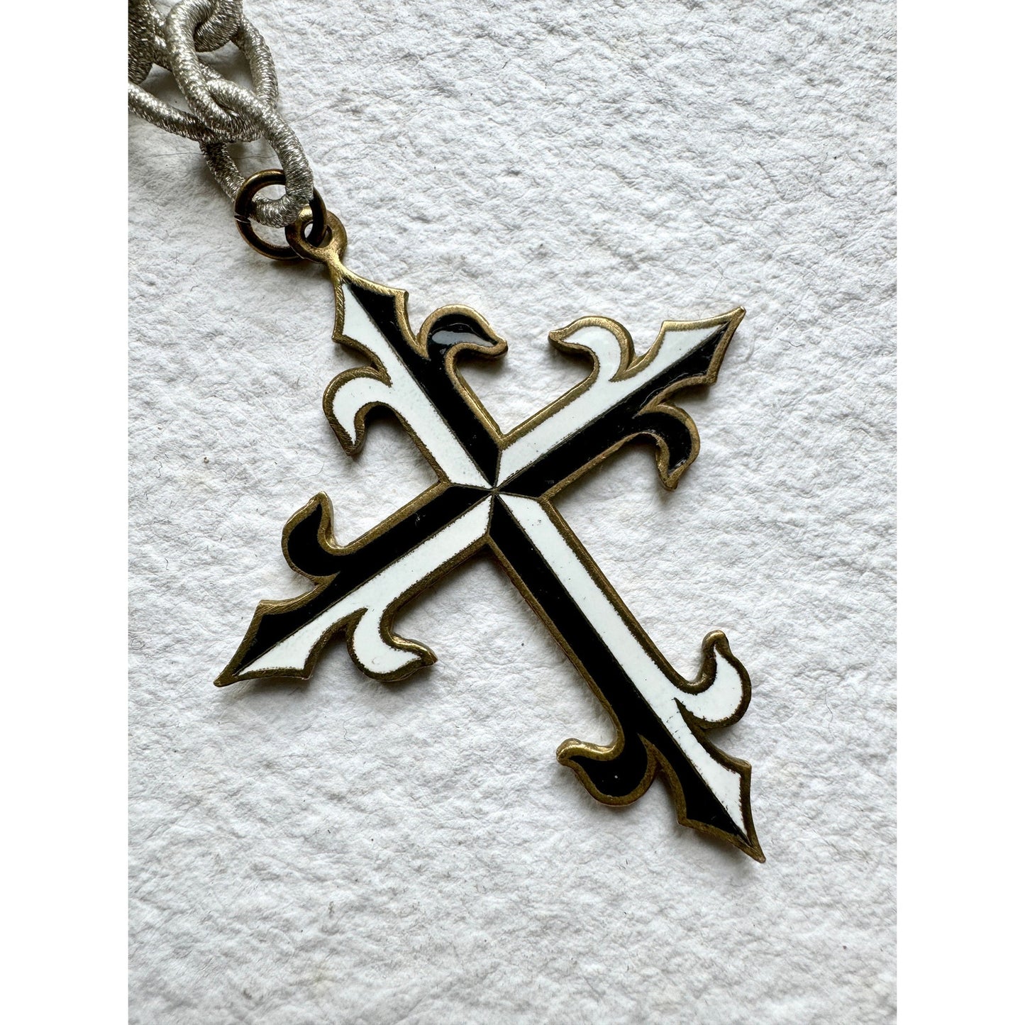 Antique French Enamel Cross Metallic Chain Gothic Modern Rare Necklace