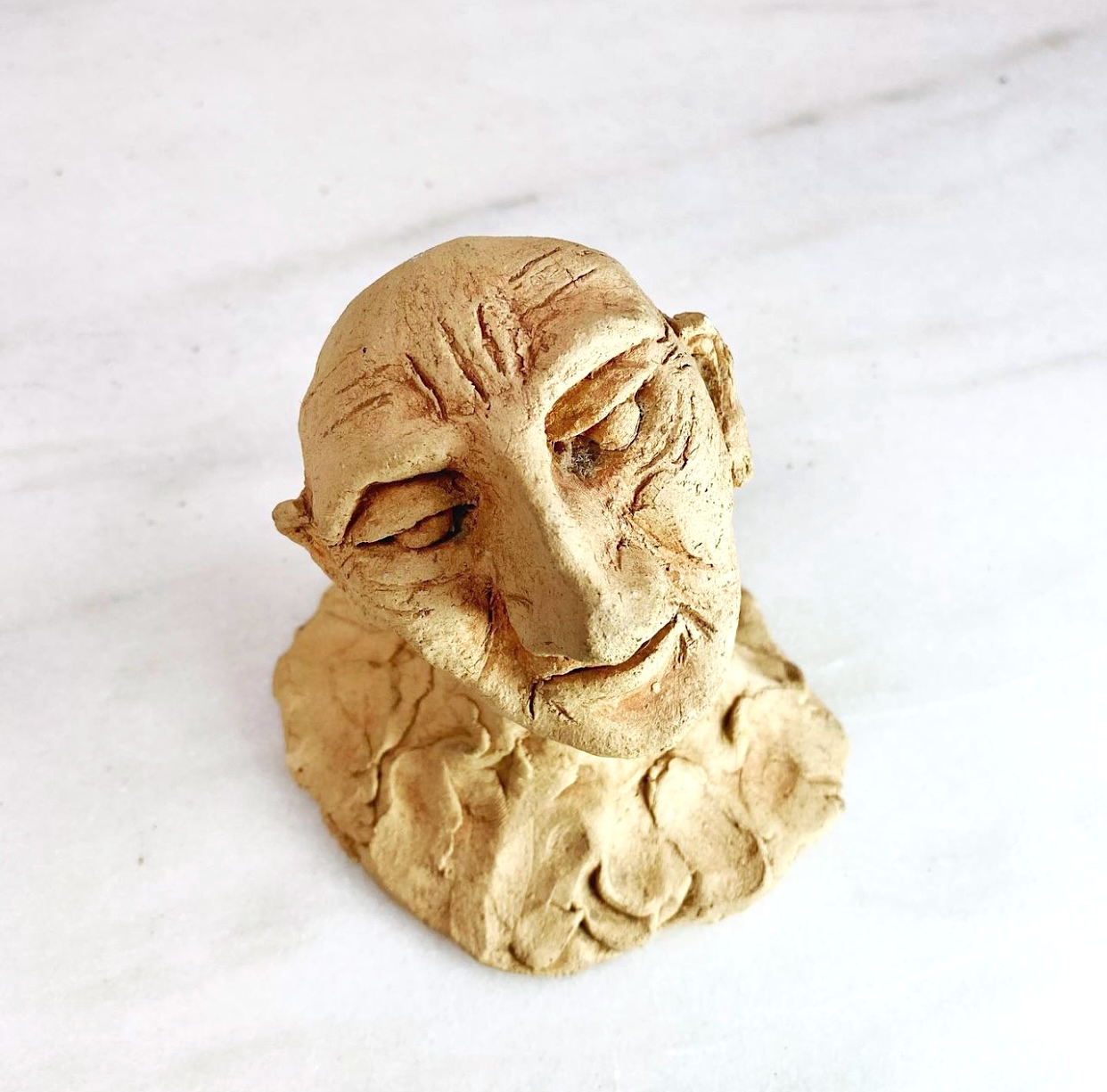 Handmade Sculpted Head with a Fine Nose, Clay