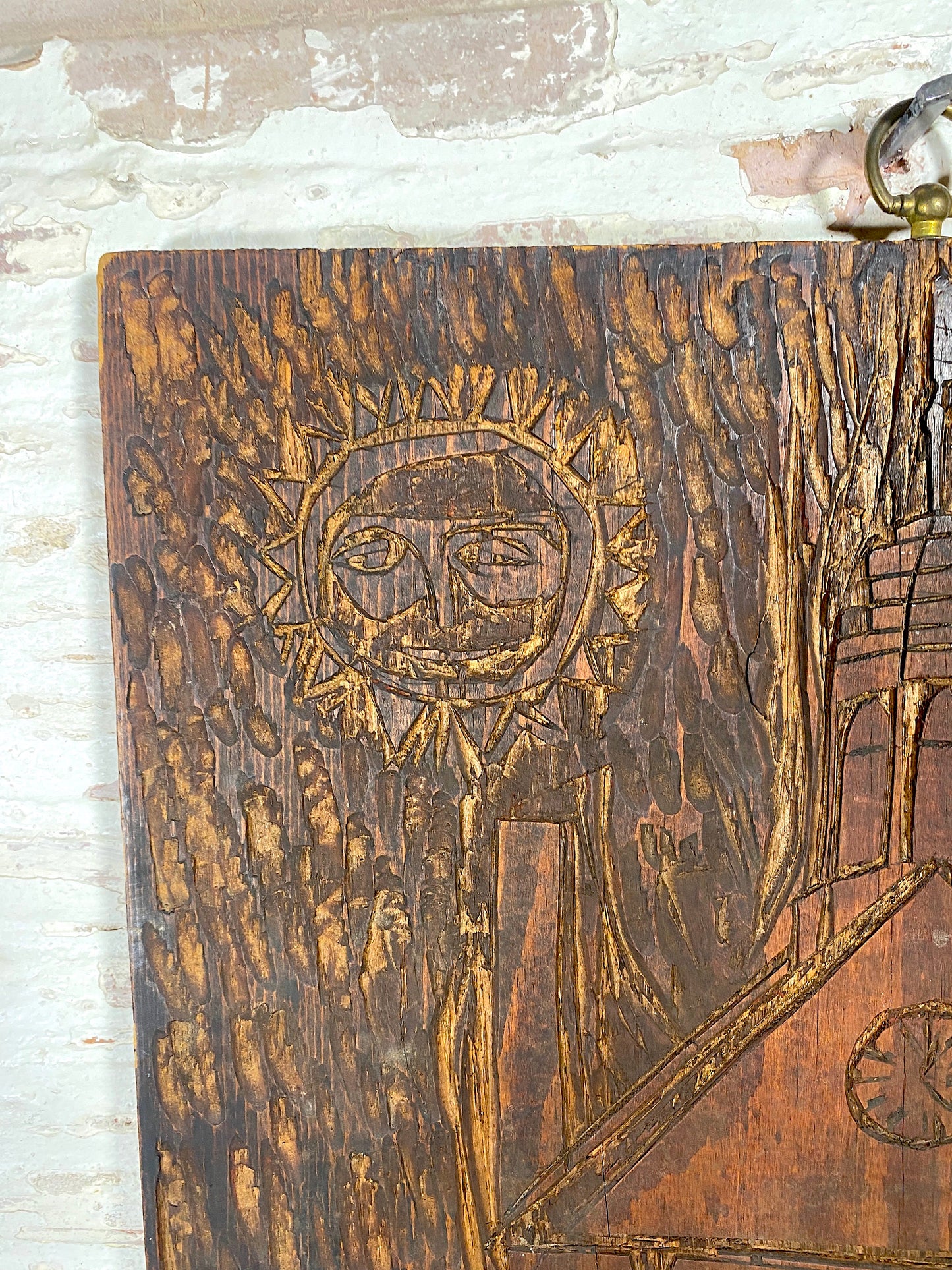 Primitive Wood Cut, Folk Art, Barn & School