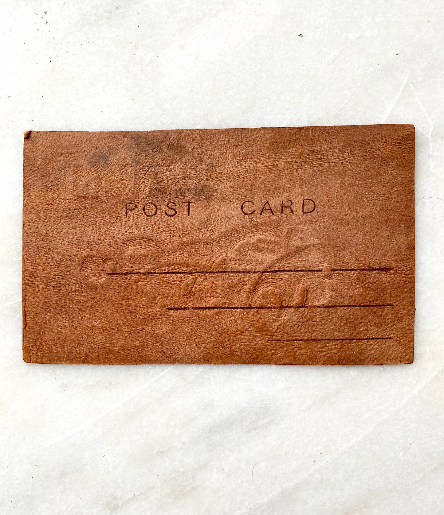 Leather Embossed Postcard, Pig Pen