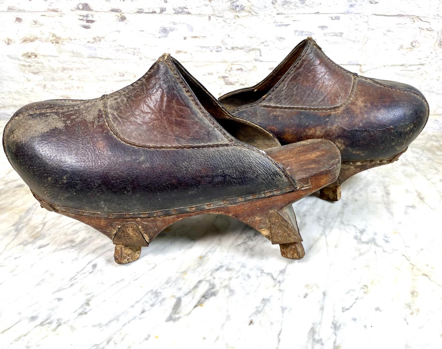 Chinese Wood Leather Metal Clogs 1900's