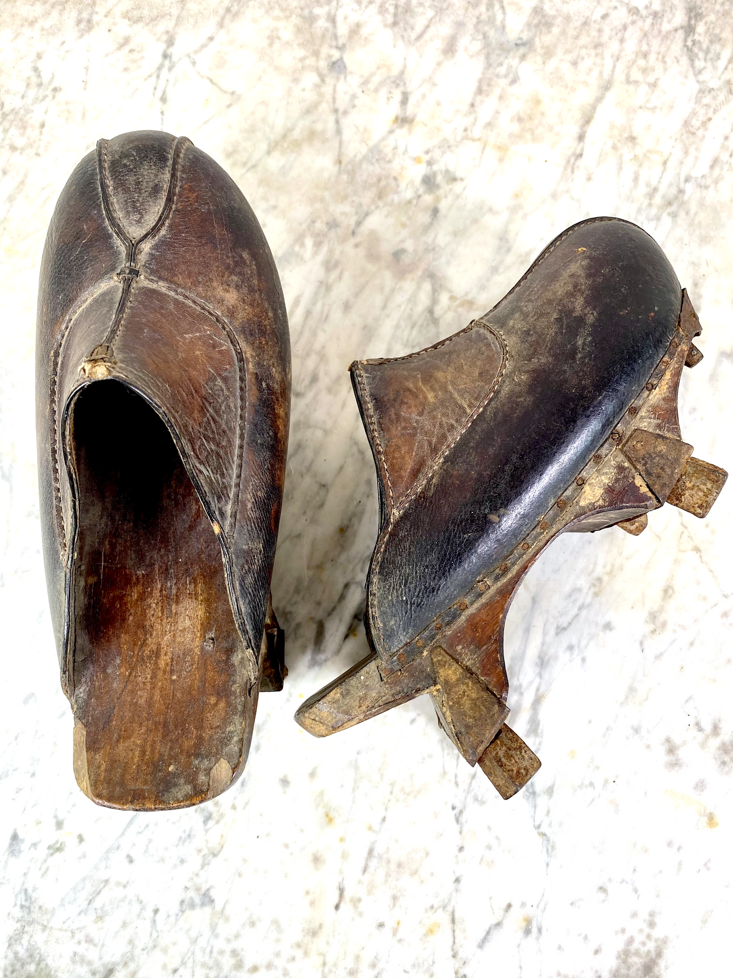 Chinese Wood Leather Metal Clogs 1900's