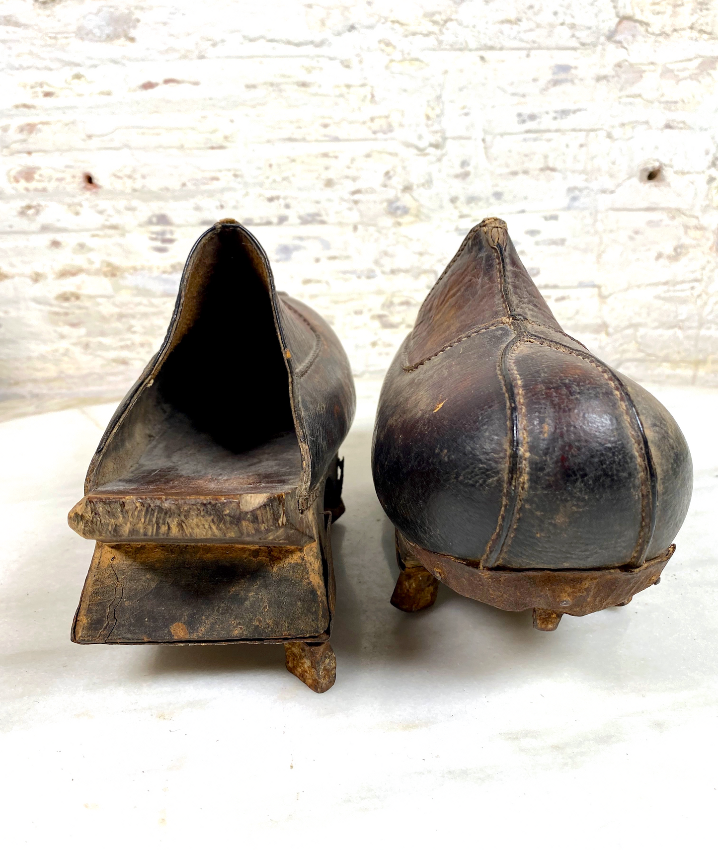 Chinese Wood Leather Metal Clogs 1900's