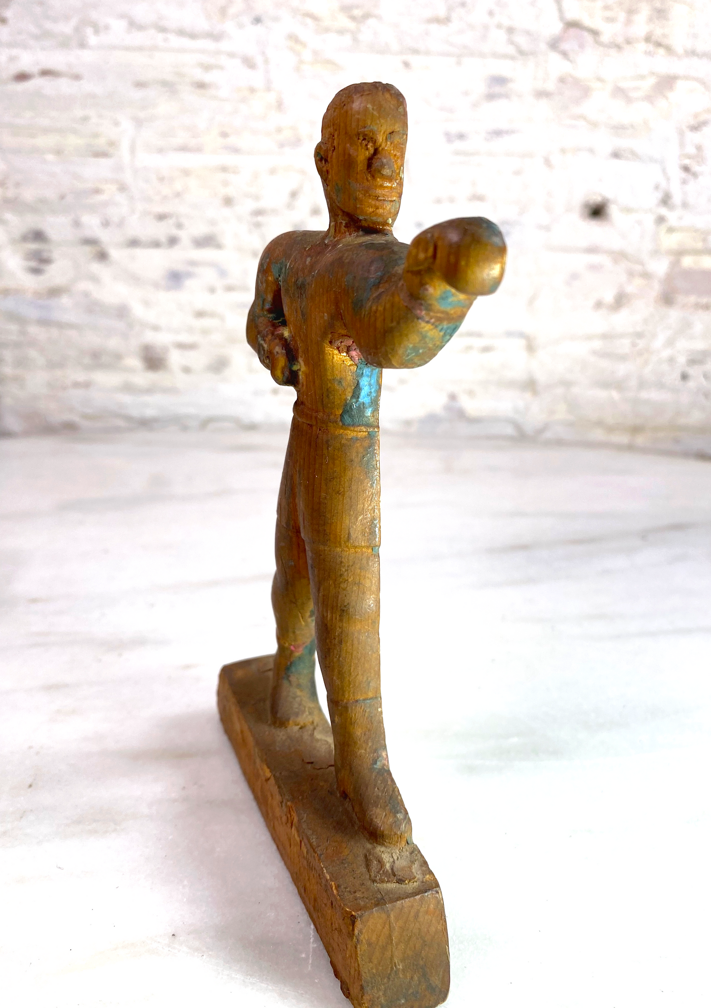 WPA Hand Carved Wood Figural Boxer Statue Folk Art