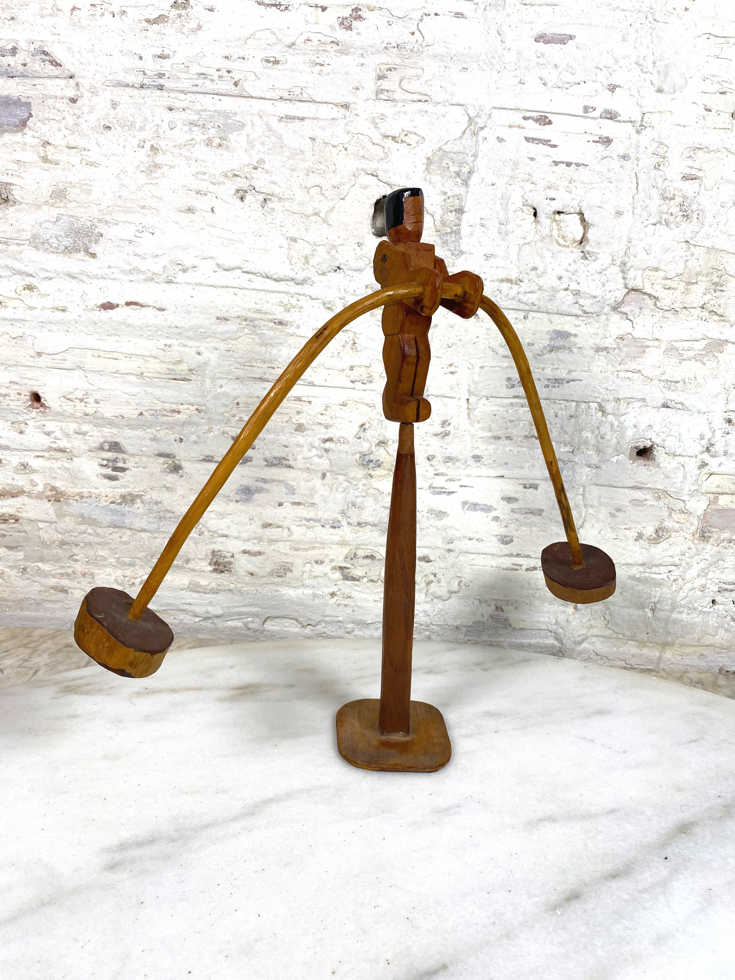 Handmade Wooden Carved Balancing Man Figure Toy, Circa 1930's