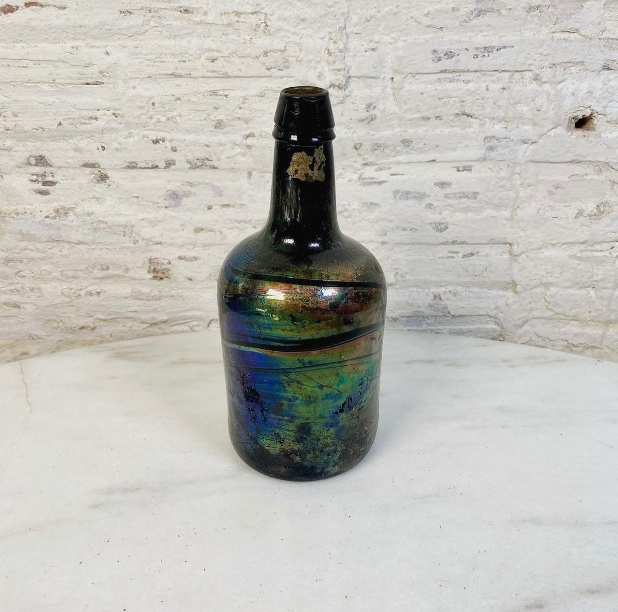 Antique Iridescent Black Glass Bottle