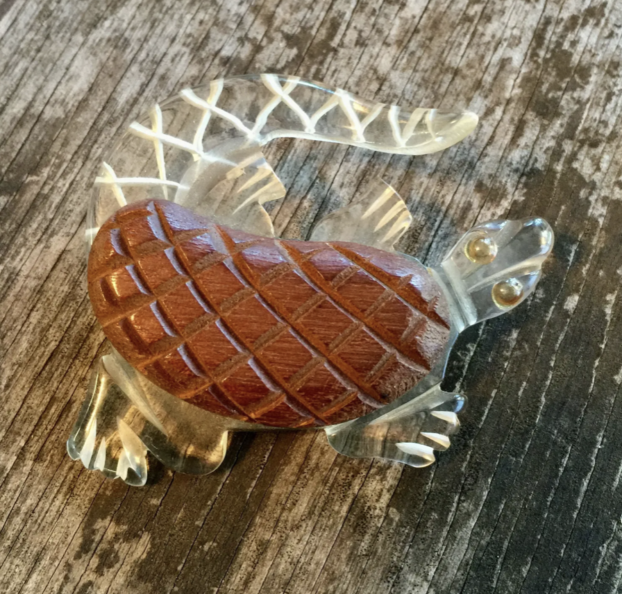 1940's Alligator Brooch Lucite & Wood