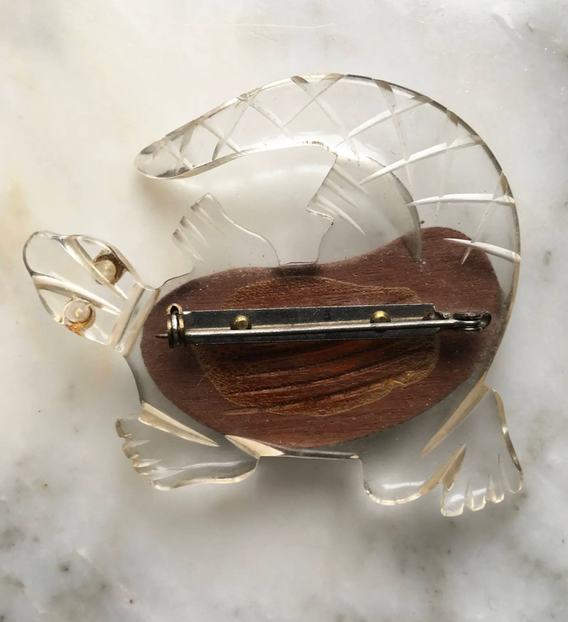 1940's Alligator Brooch Lucite & Wood