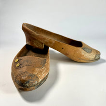 Load image into Gallery viewer, Vintage Wooden Shoes, faded paint and button detailing
