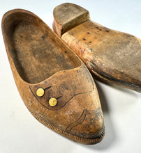 Load image into Gallery viewer, Vintage Wooden Shoes, faded paint and button detailing
