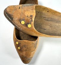 Load image into Gallery viewer, Vintage Wooden Shoes, faded paint and button detailing
