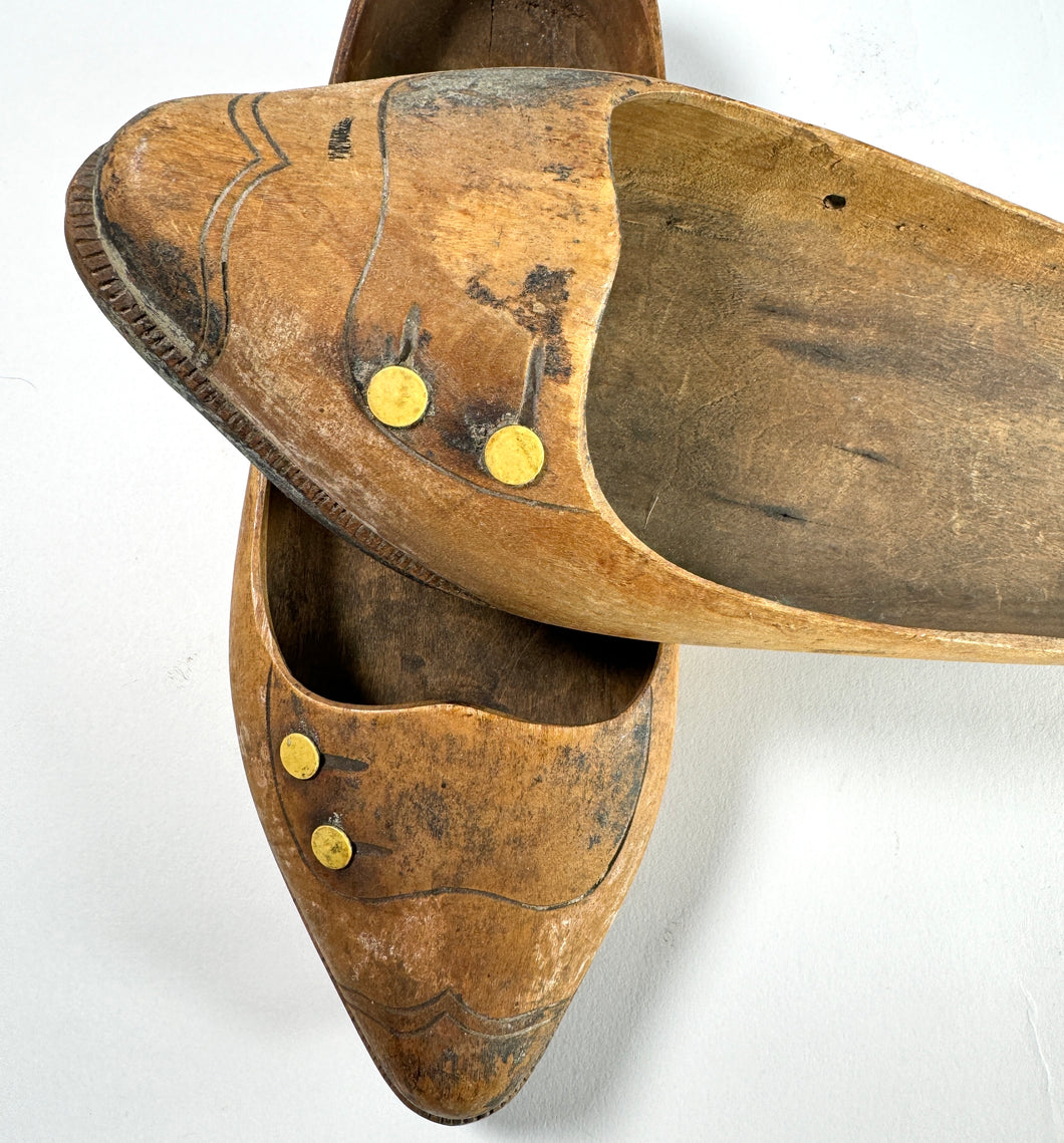 Vintage Wooden Shoes, faded paint and button detailing