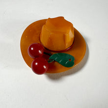 Load image into Gallery viewer, Vintage Butterscotch Bakelite Hat Brooch Cherries Rare
