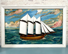 Load image into Gallery viewer, 1948, Sculptural Three Masted Schooner Painting
