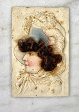 Load image into Gallery viewer, Antique Highly Embossed Fräulein with Real Hair Postcard, circa 1910
