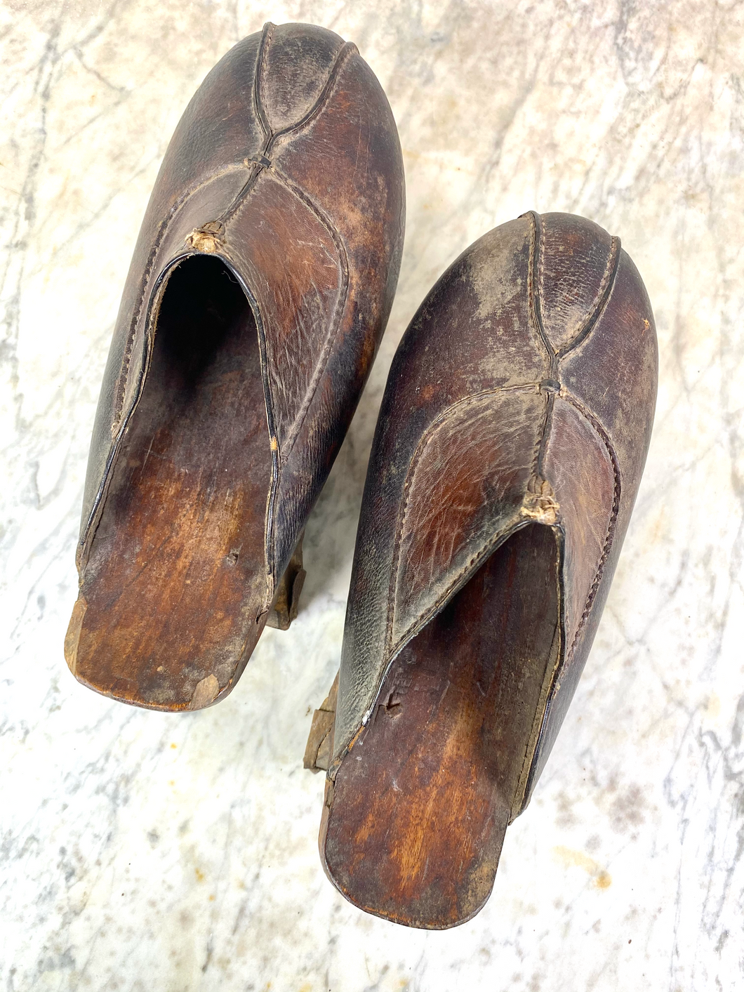 Chinese Wood Leather Metal Clogs 1900's