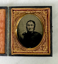 Load image into Gallery viewer, 1800&#39;s Smokin&#39; Granny Ambrotype in a Gold Frame, Booked Case
