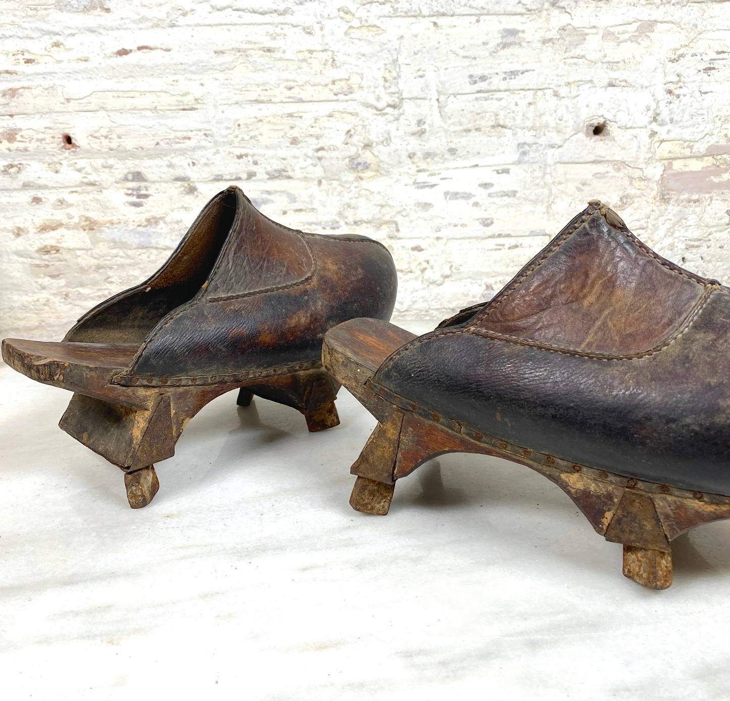 Chinese Wood Leather Metal Clogs 1900's