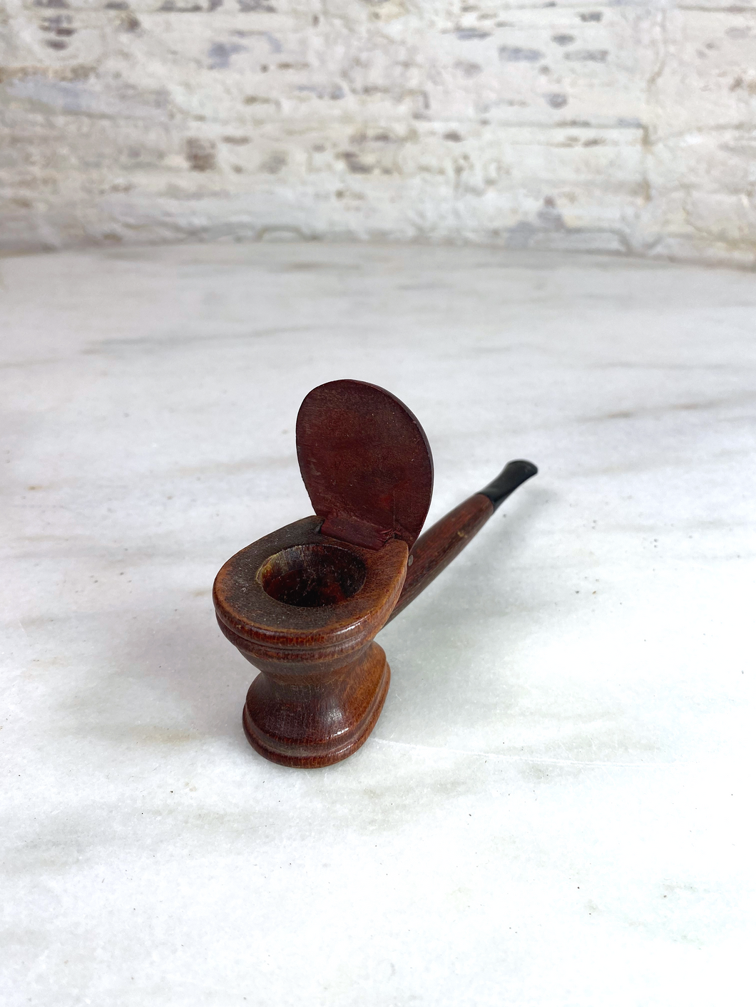 Vintage Wooden Toilet Pipe, Hinged Lid