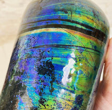 Load image into Gallery viewer, Antique Iridescent Black Glass Bottle
