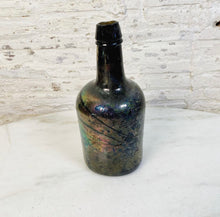 Load image into Gallery viewer, Antique Iridescent Black Glass Bottle
