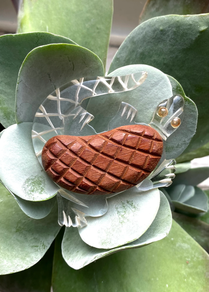 1940's Alligator Brooch Lucite & Wood